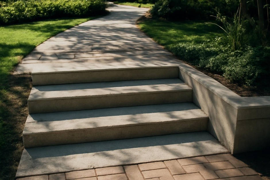 Shaded urban steps leading to a walkway